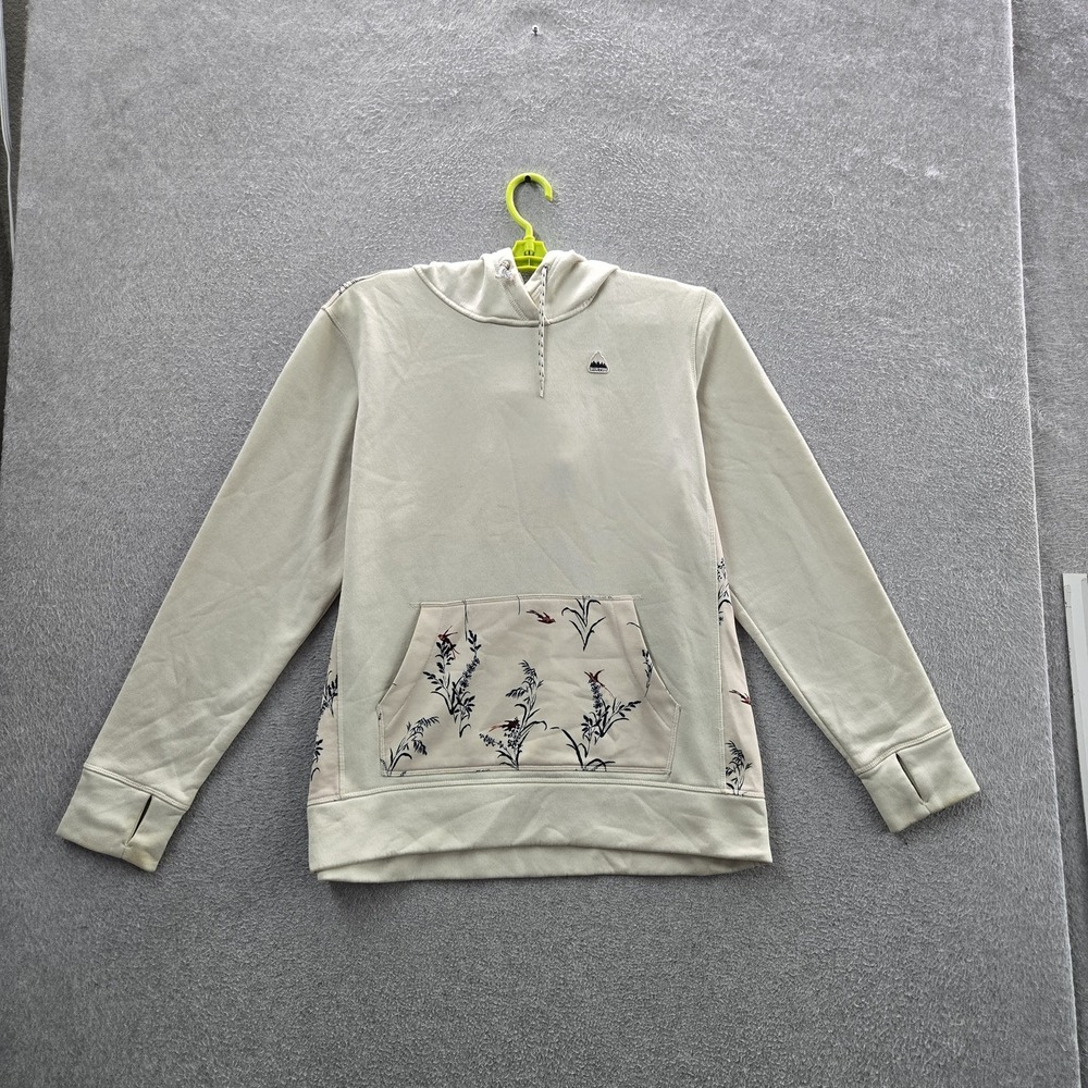 Burton Women Hoodie L Beige Floral Fleece Print Activewear Logo